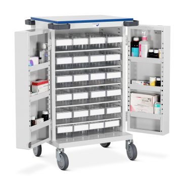 Roll Type Pouch Pack Compatible Trolley - Twenty Four Tray Capacity - Electronic Push Button Lock