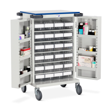 Roll Type Pouch Pack Compatible Trolley - Twenty Four Tray Capacity - High Security Bolt Lock
